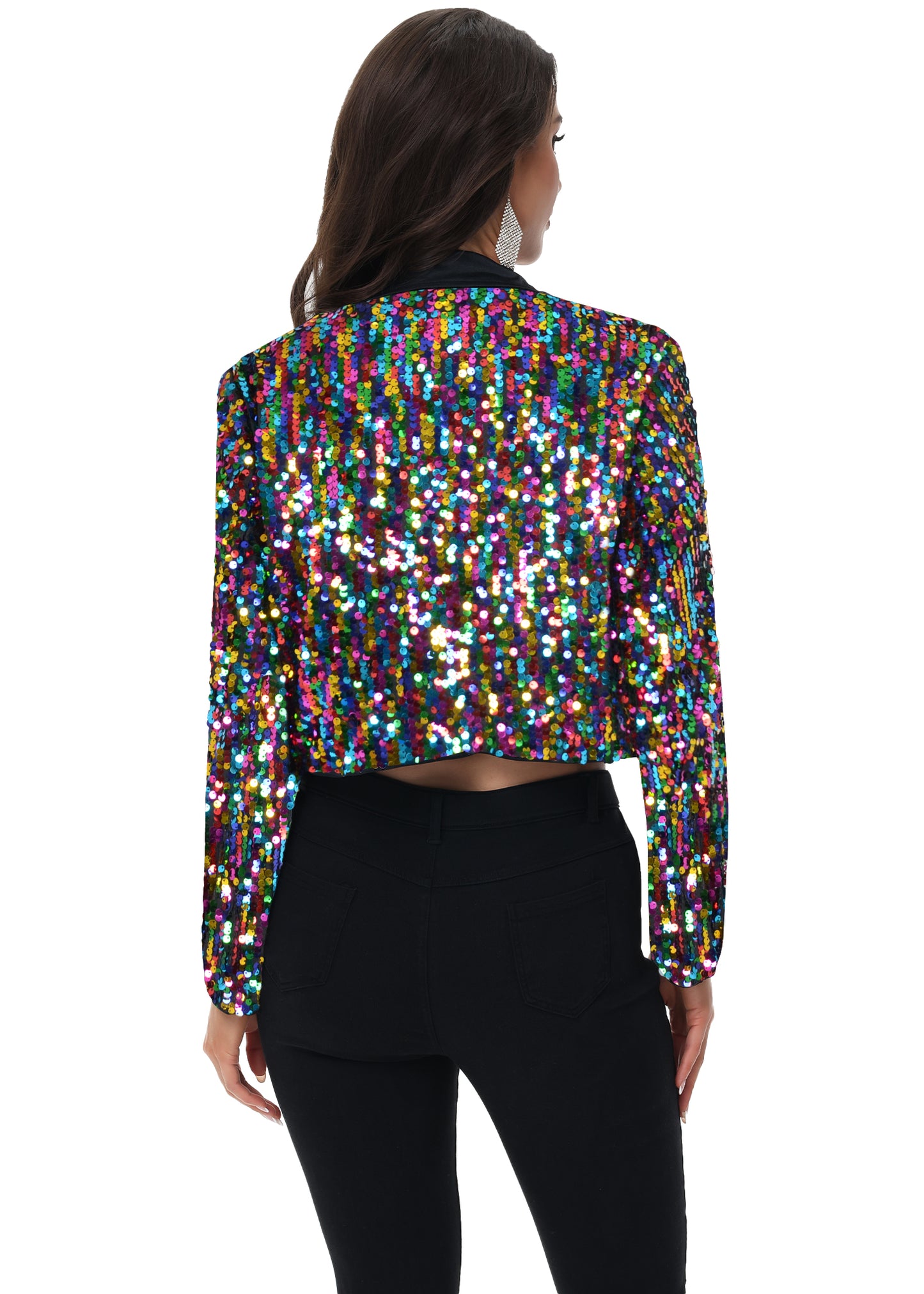 Anna-Kaci Women's Sparkly Crop Sequin Blazer Jacket Long Sleeve Party Club Cardigan Out