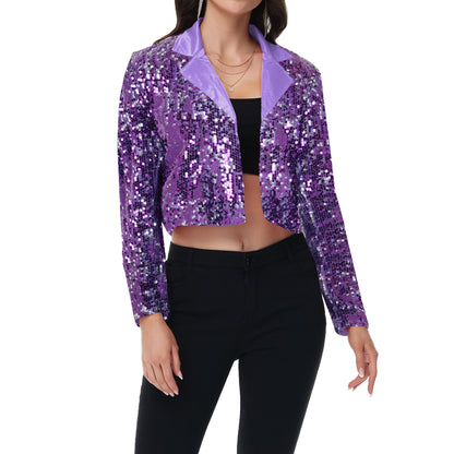 Anna-Kaci Women's Sparkly Crop Sequin Blazer Jacket Long Sleeve Party Club Cardigan Out