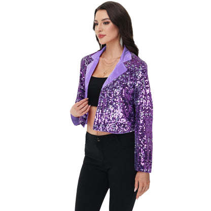 Anna-Kaci Women's Sparkly Crop Sequin Blazer Jacket Long Sleeve Party Club Cardigan Out
