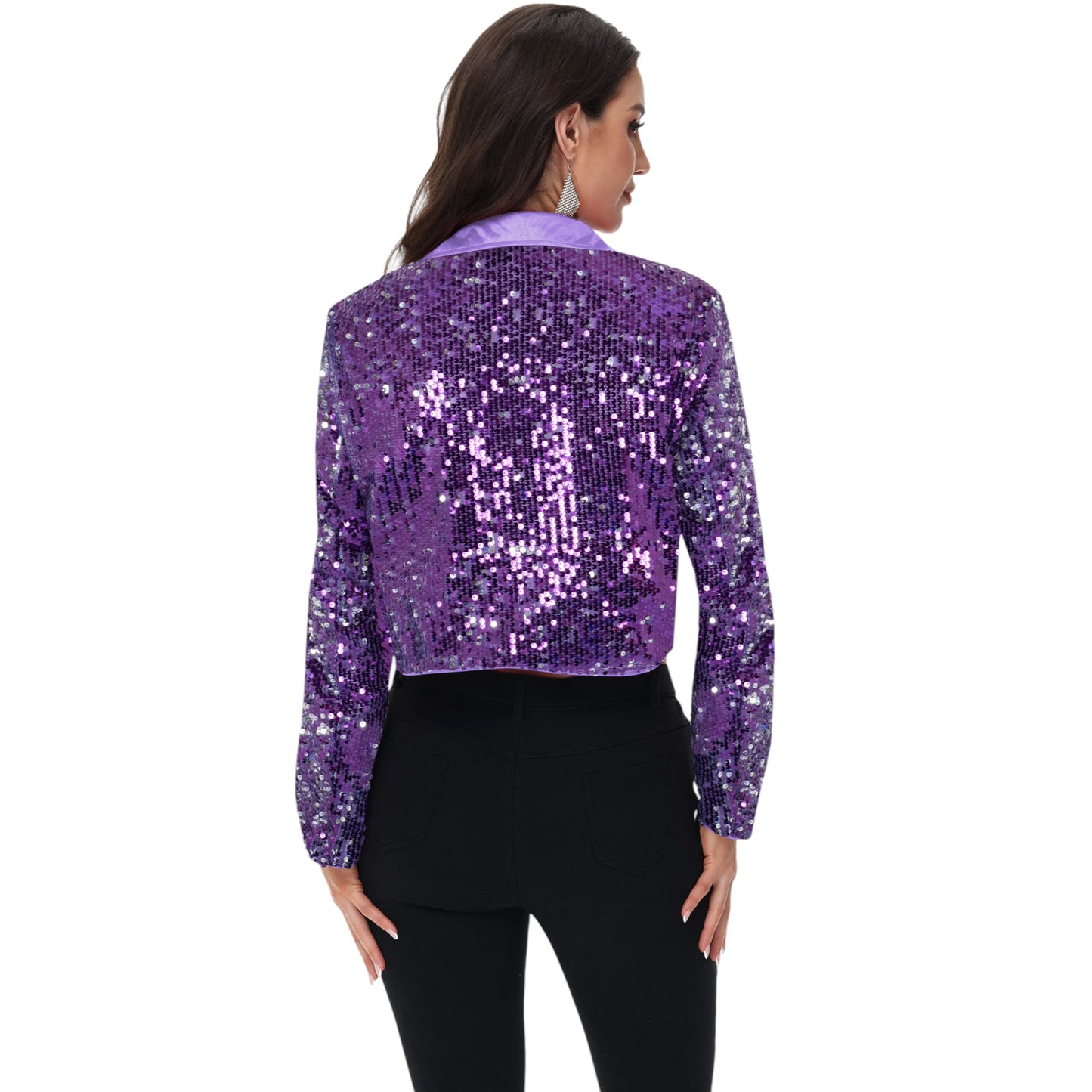 Anna-Kaci Women's Sparkly Crop Sequin Blazer Jacket Long Sleeve Party Club Cardigan Out