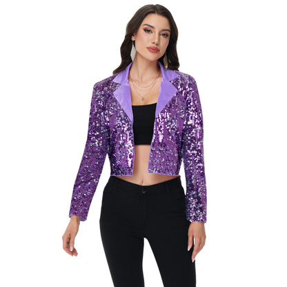 Anna-Kaci Women's Sparkly Crop Sequin Blazer Jacket Long Sleeve Party Club Cardigan Out