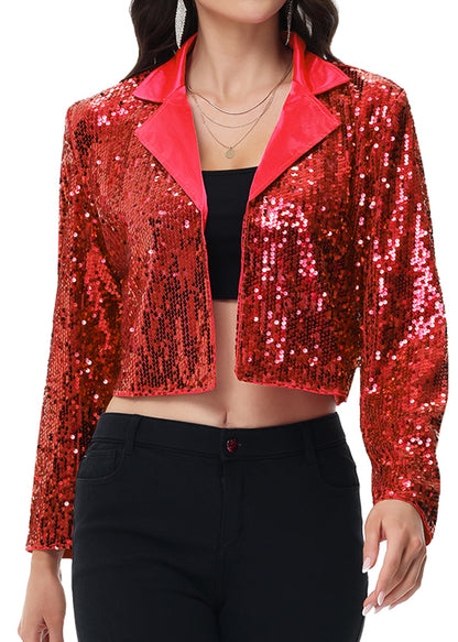 Anna-Kaci Women's Sparkly Crop Sequin Blazer Jacket Long Sleeve Party Club Cardigan Out