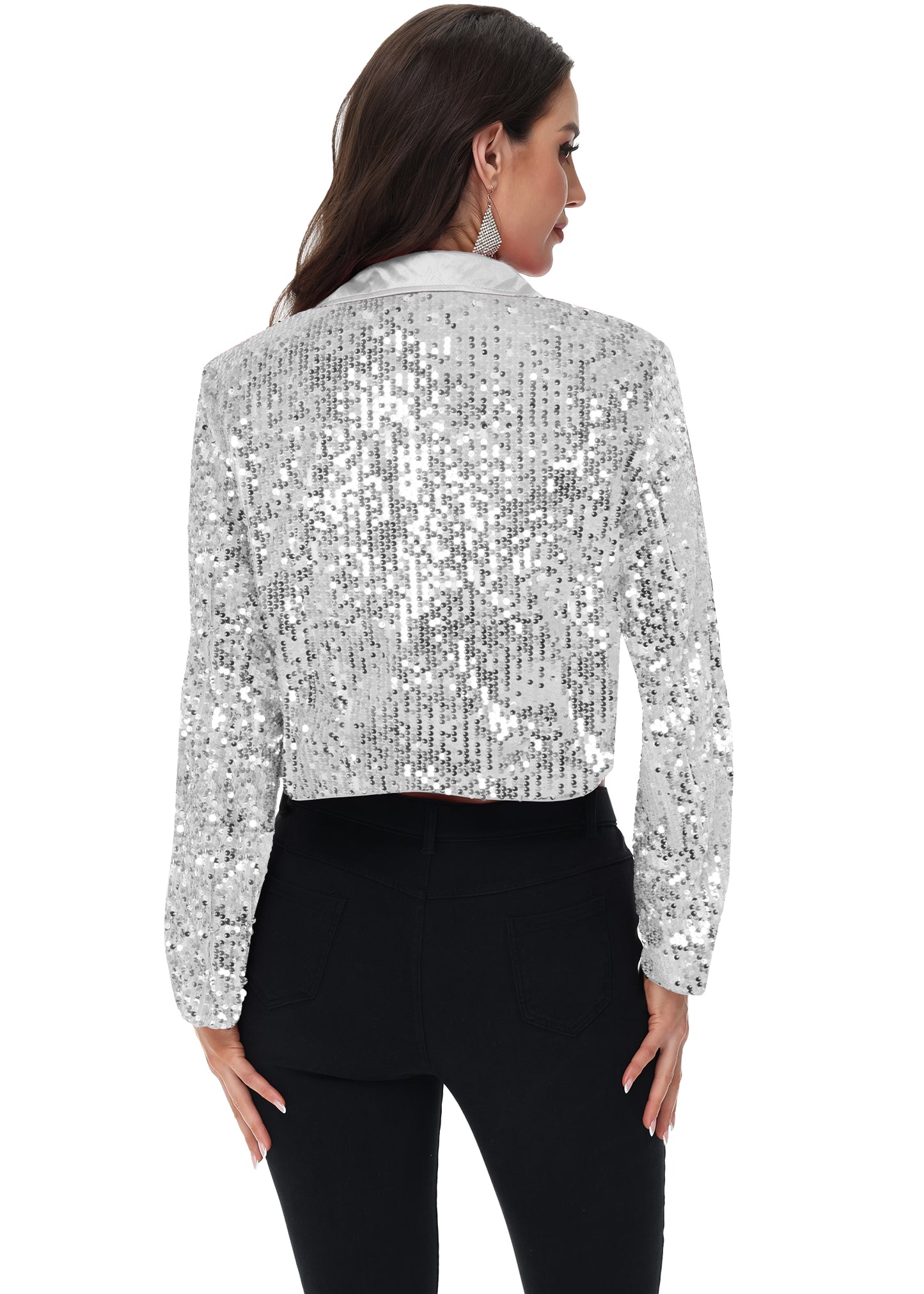 Anna-Kaci Women's Sparkly Crop Sequin Blazer Jacket Long Sleeve Party Club Cardigan Out