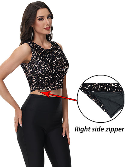 Anna-Kaci Women's Sequin Sleeveless Tops Sparkle Glitter Crew Neck Club Party Nightout Crop Tank Top