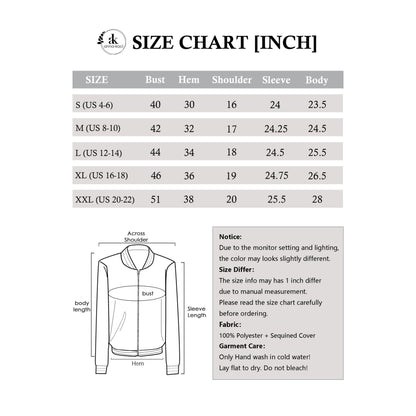 Anna-Kaci Women's Sequin Bomber Jacket with Ribbed Trim and Front Zipper Closure