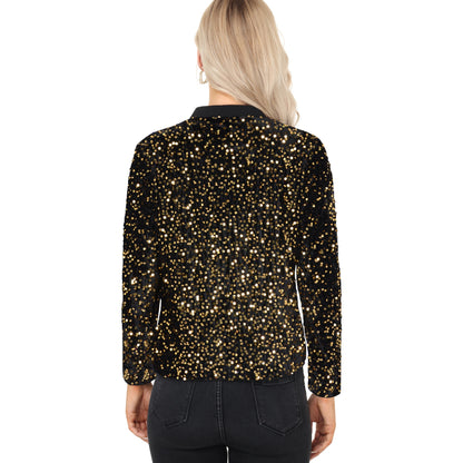 Anna-Kaci Women's Sequin Bomber Jacket with Front Zipper Closure and Ribbed Trim