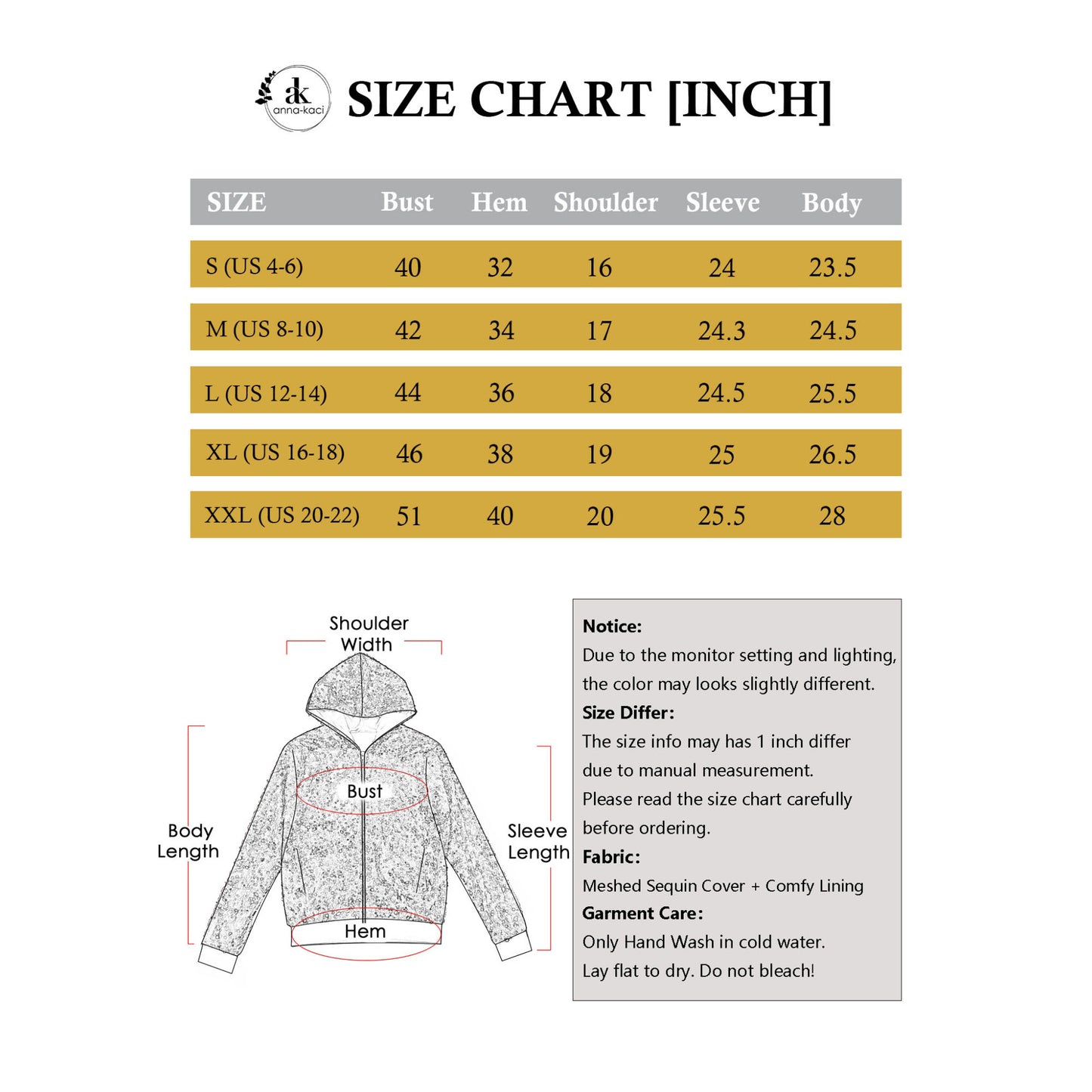 Anna-Kaci Women's Zip-Up Hoodie Jacket with Allover Sequin Embellishments and Ribbed Trim