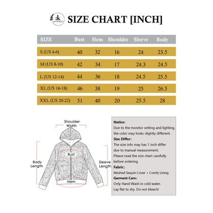 Anna-Kaci Women's Zip-Up Hoodie Jacket with Allover Sequin Embellishments and Ribbed Trim