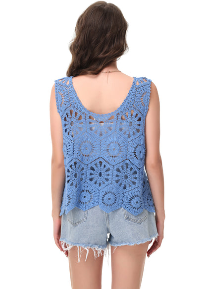 Anna-Kaci Women's Crochet Knit Tank Top with Hollow Flower Sleeveless Boho Lace Cover Up