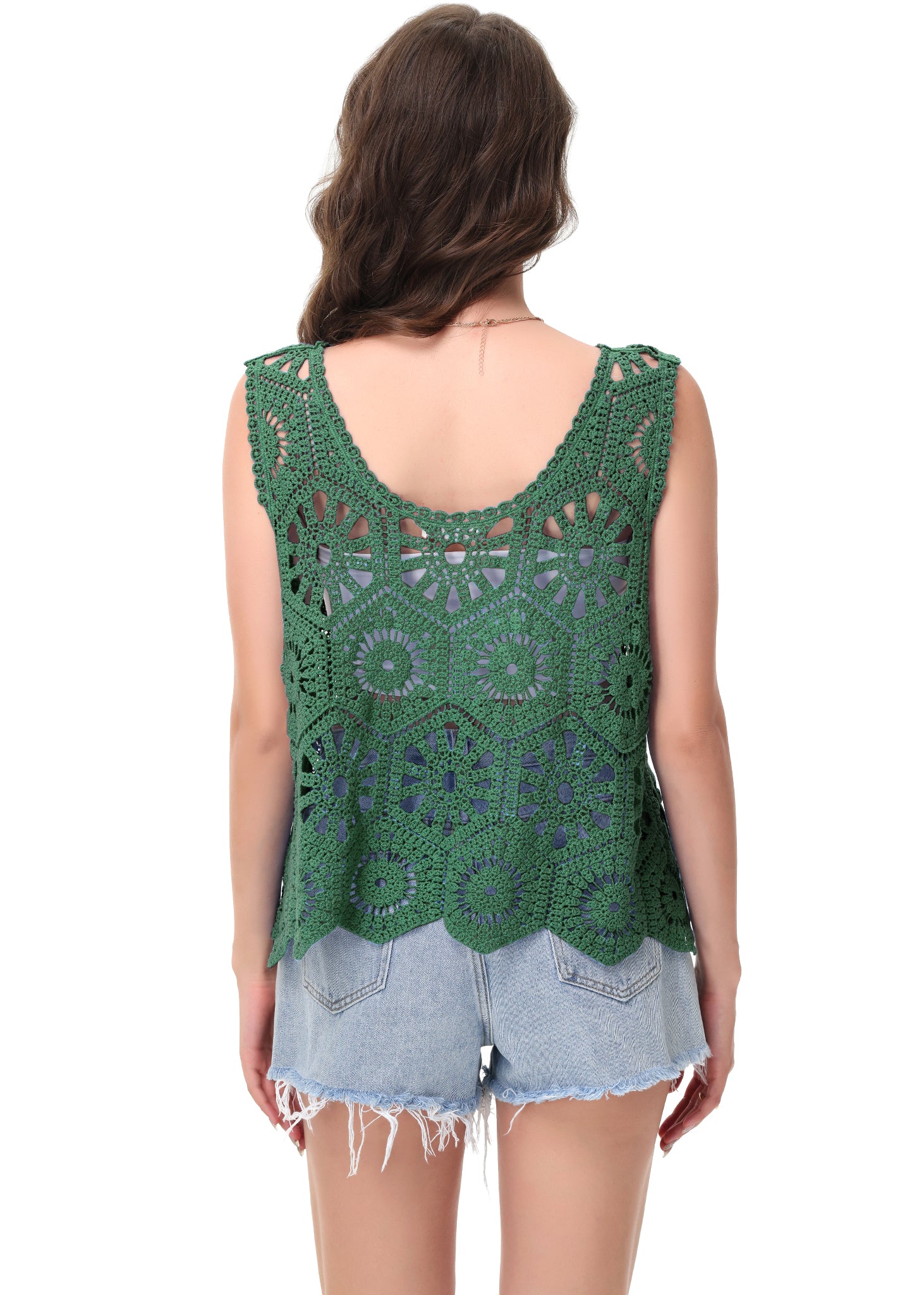 Anna-Kaci Women's Crochet Knit Tank Top with Hollow Flower Sleeveless Boho Lace Cover Up