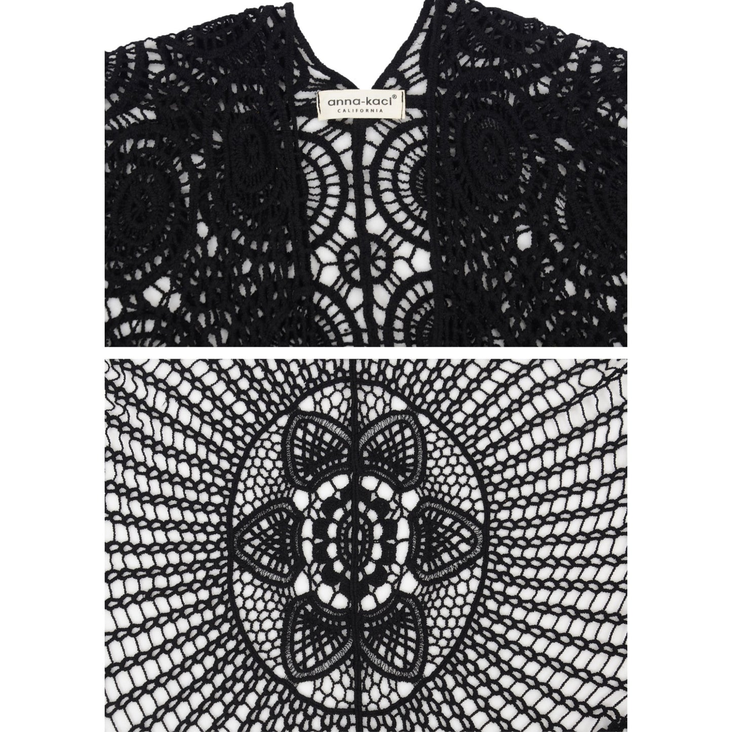 Anna-Kaci Women's Open Front Crochet Cover-Up with Floral Pattern and Short Sleeves