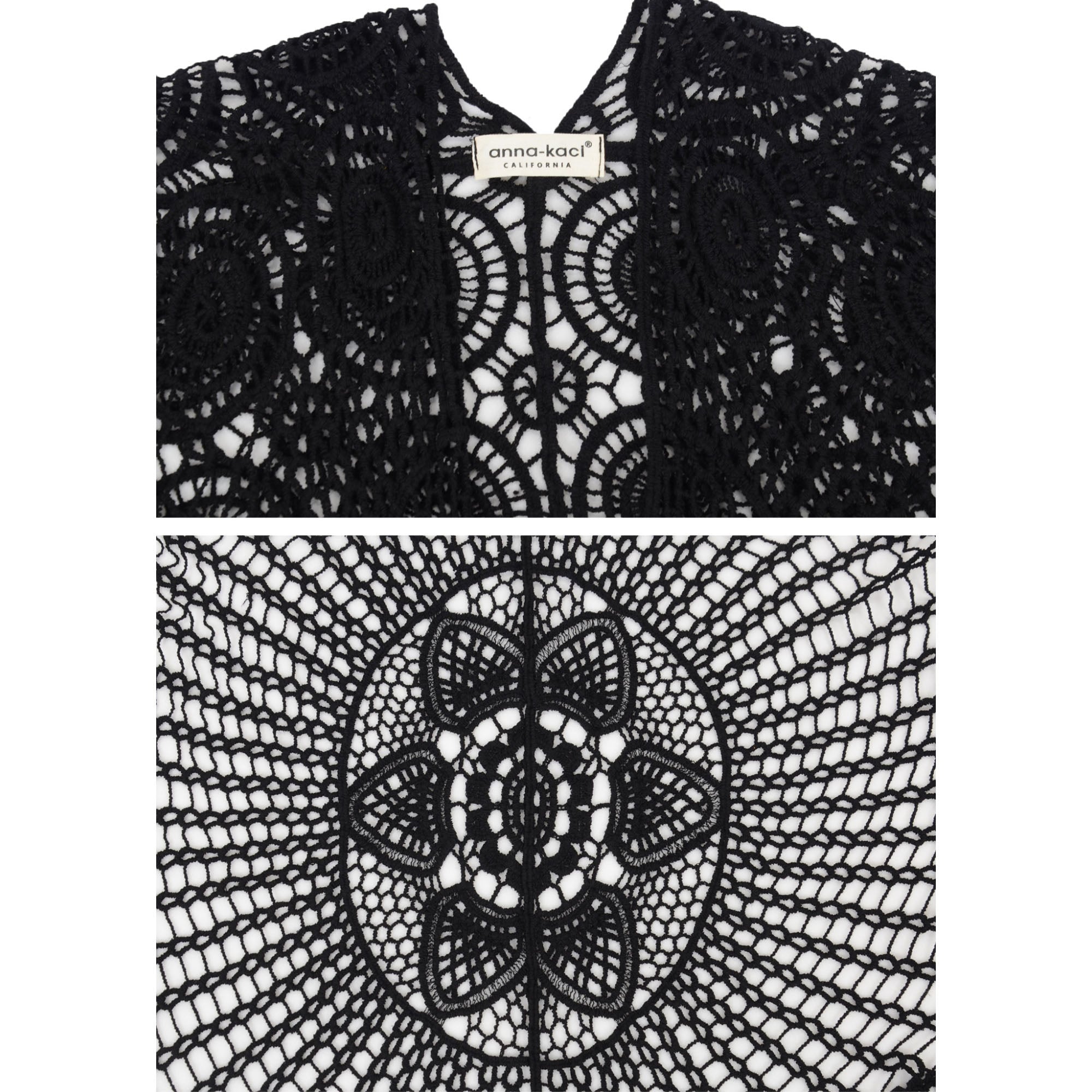 Anna-Kaci Women's Open Front Crochet Cover-Up with Floral Pattern and Short Sleeves