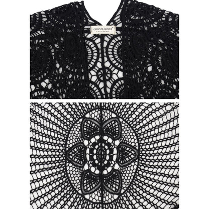 Anna-Kaci Women's Open Front Crochet Cover-Up with Floral Pattern and Short Sleeves
