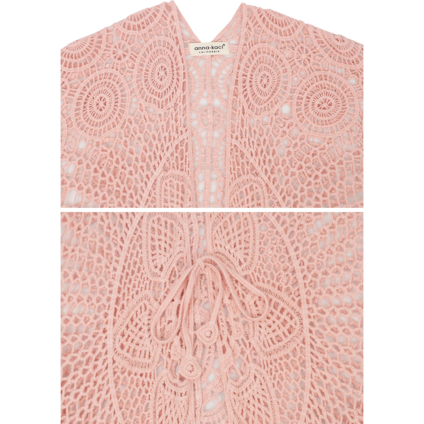 Anna-Kaci Women's Open Front Crochet Cover-Up with Floral Pattern and Short Sleeves
