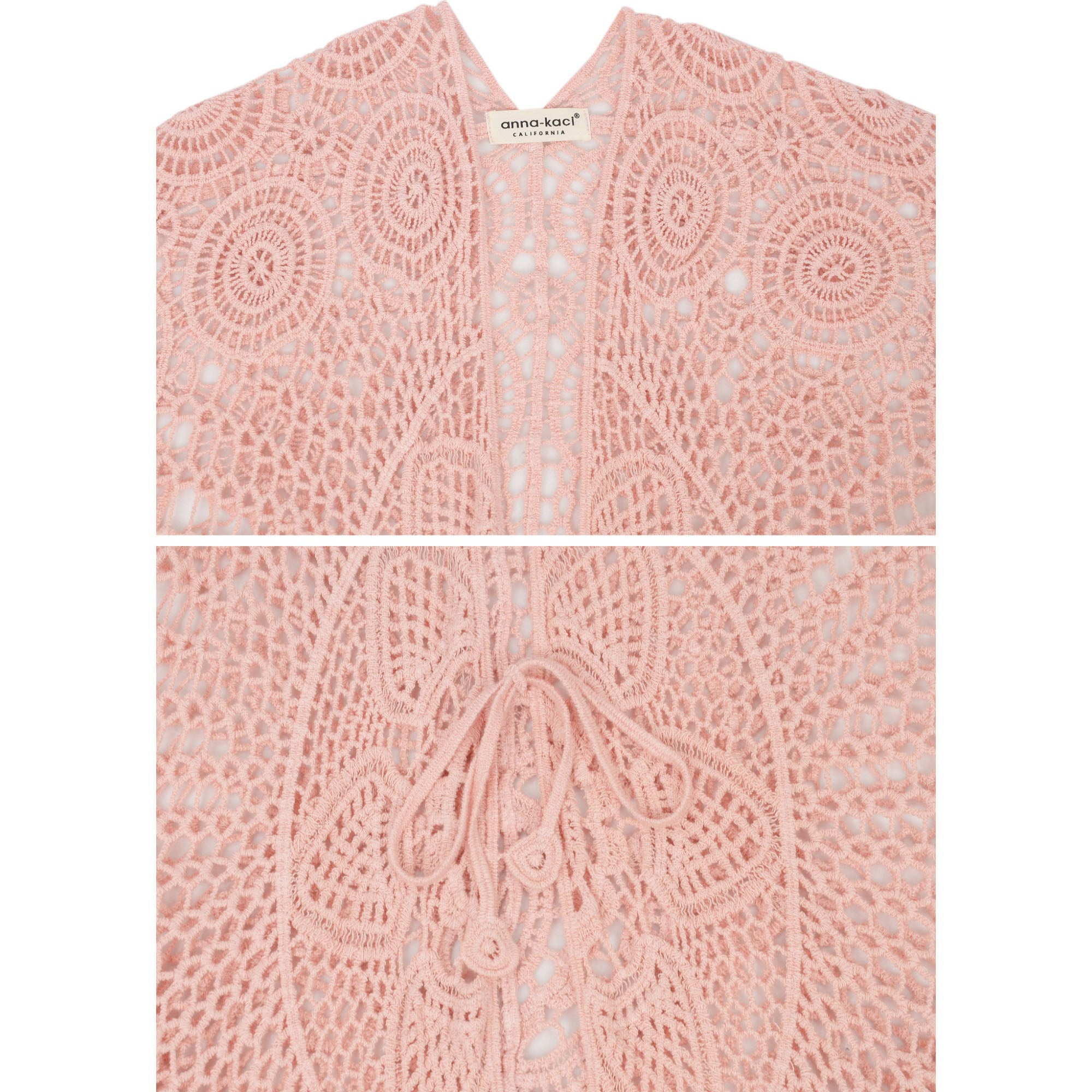 Anna-Kaci Women's Open Front Crochet Cover-Up with Floral Pattern and Short Sleeves