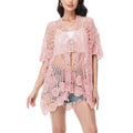 Anna-Kaci Women's Open Front Crochet Cover-Up with Floral Pattern and Short Sleeves