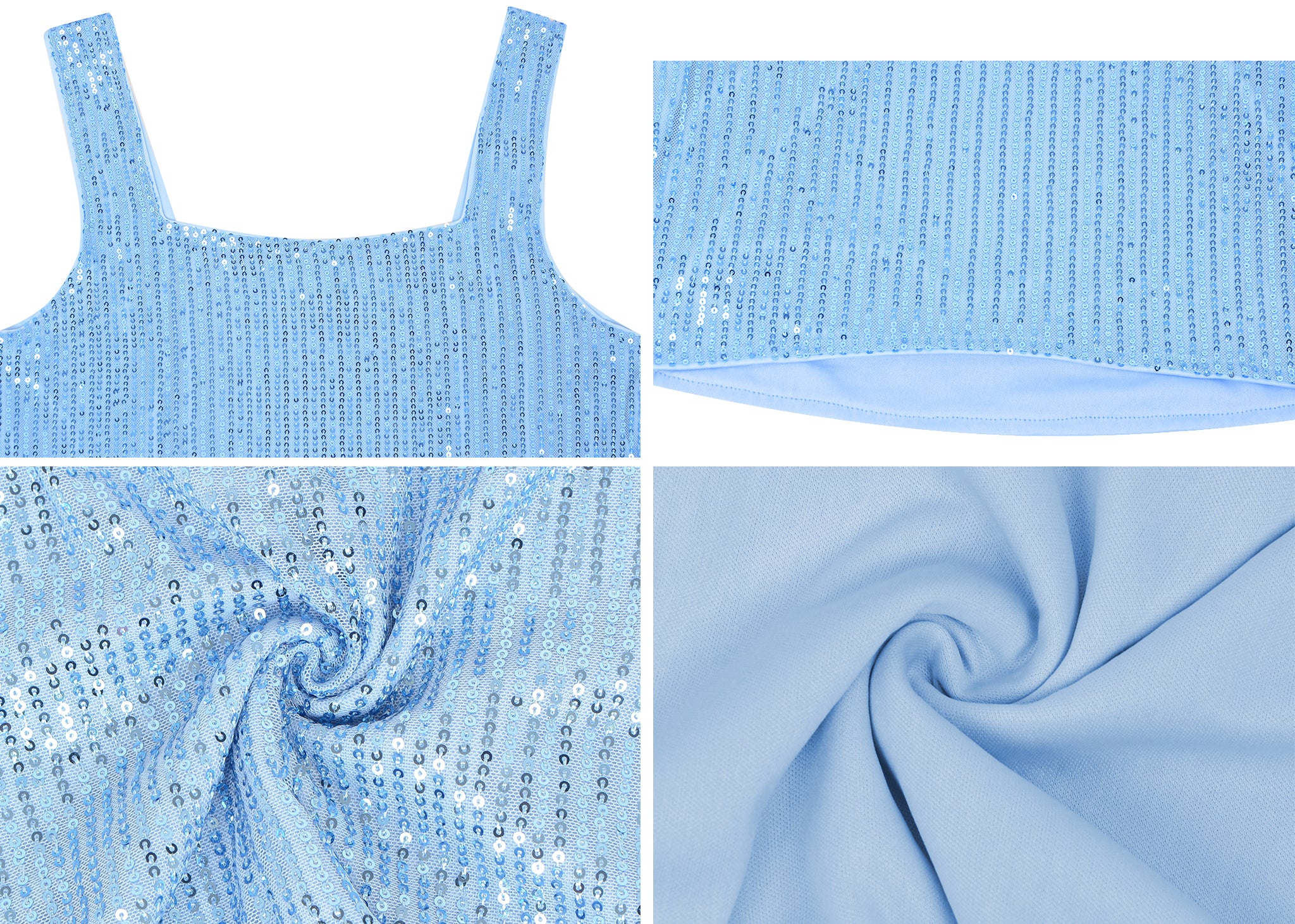 Anna-Kaci Women's Sequin Cropped Tank Top with Wide Straps Square Neckline for Festivals, Parties, Night Out