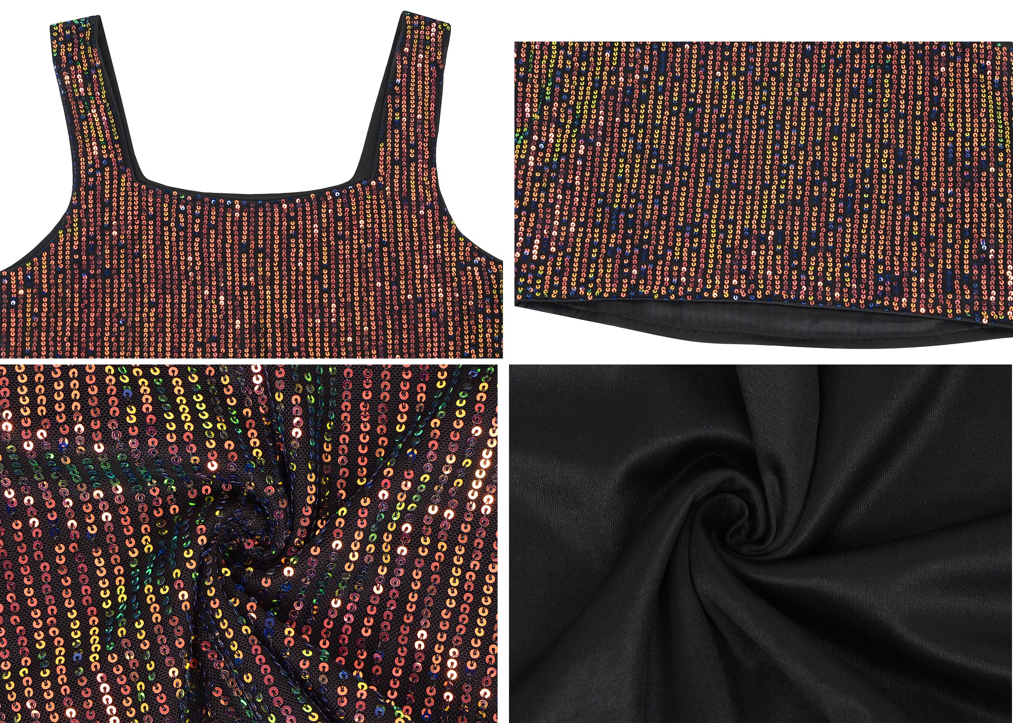 Anna-Kaci Women's Sequin Cropped Tank Top with Wide Straps Square Neckline for Festivals, Parties, Night Out