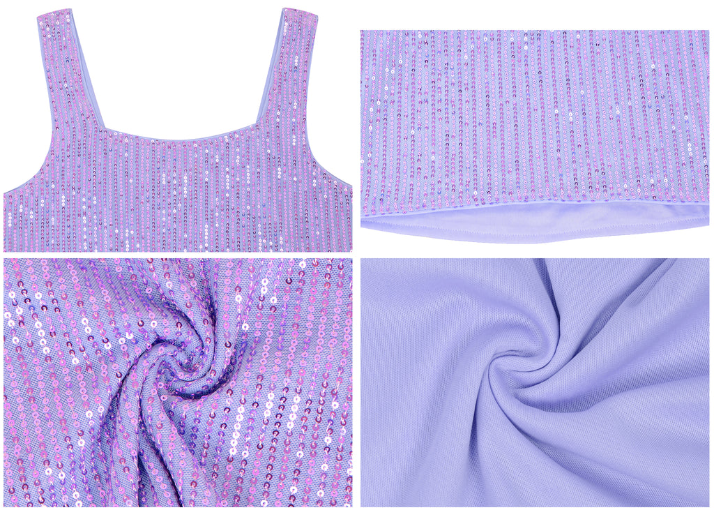 Anna-Kaci Women's Sequin Cropped Tank Top with Wide Straps Square Neckline for Festivals, Parties, Night Out