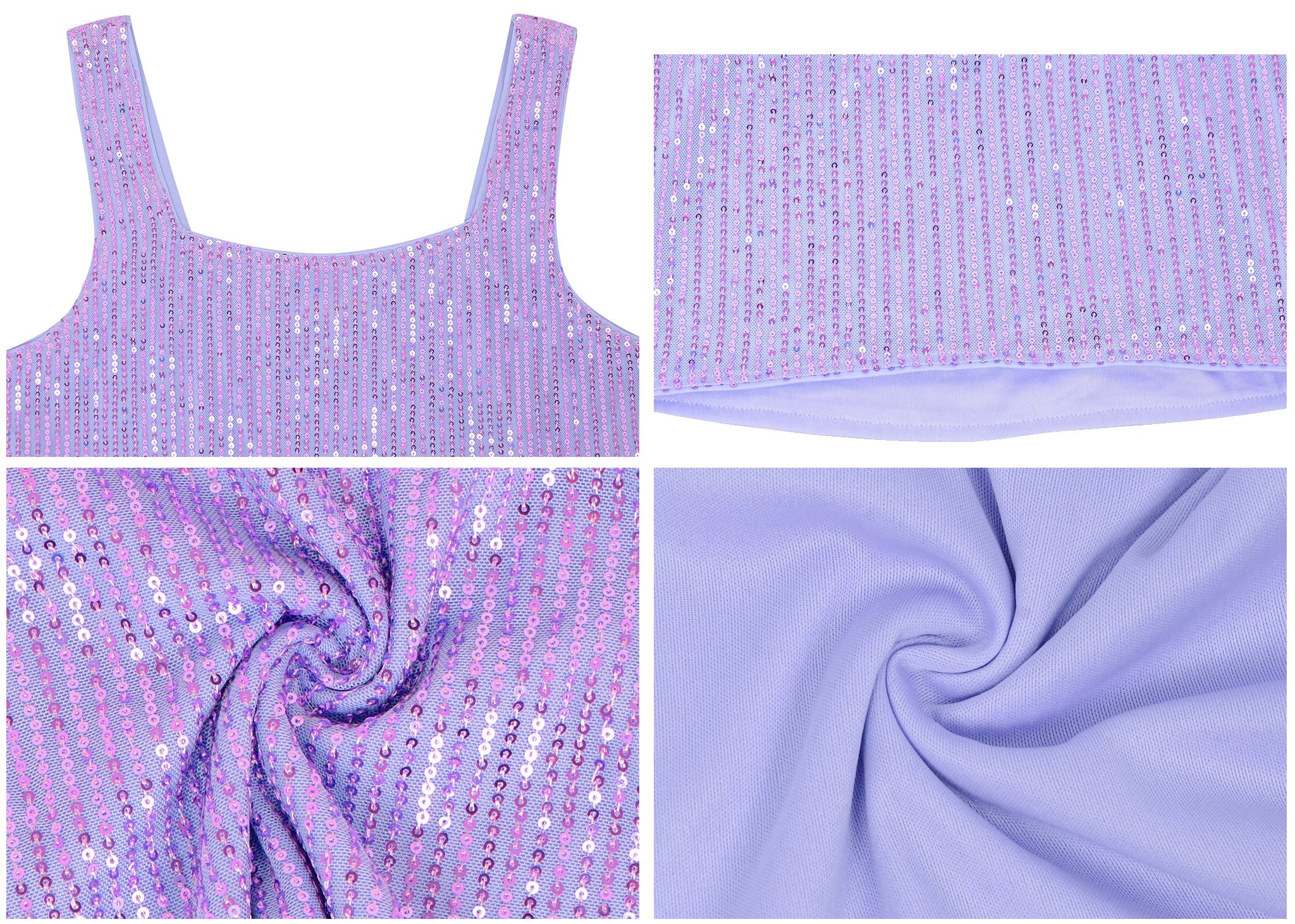 Anna-Kaci Women's Sequin Cropped Tank Top with Wide Straps Square Neckline for Festivals, Parties, Night Out