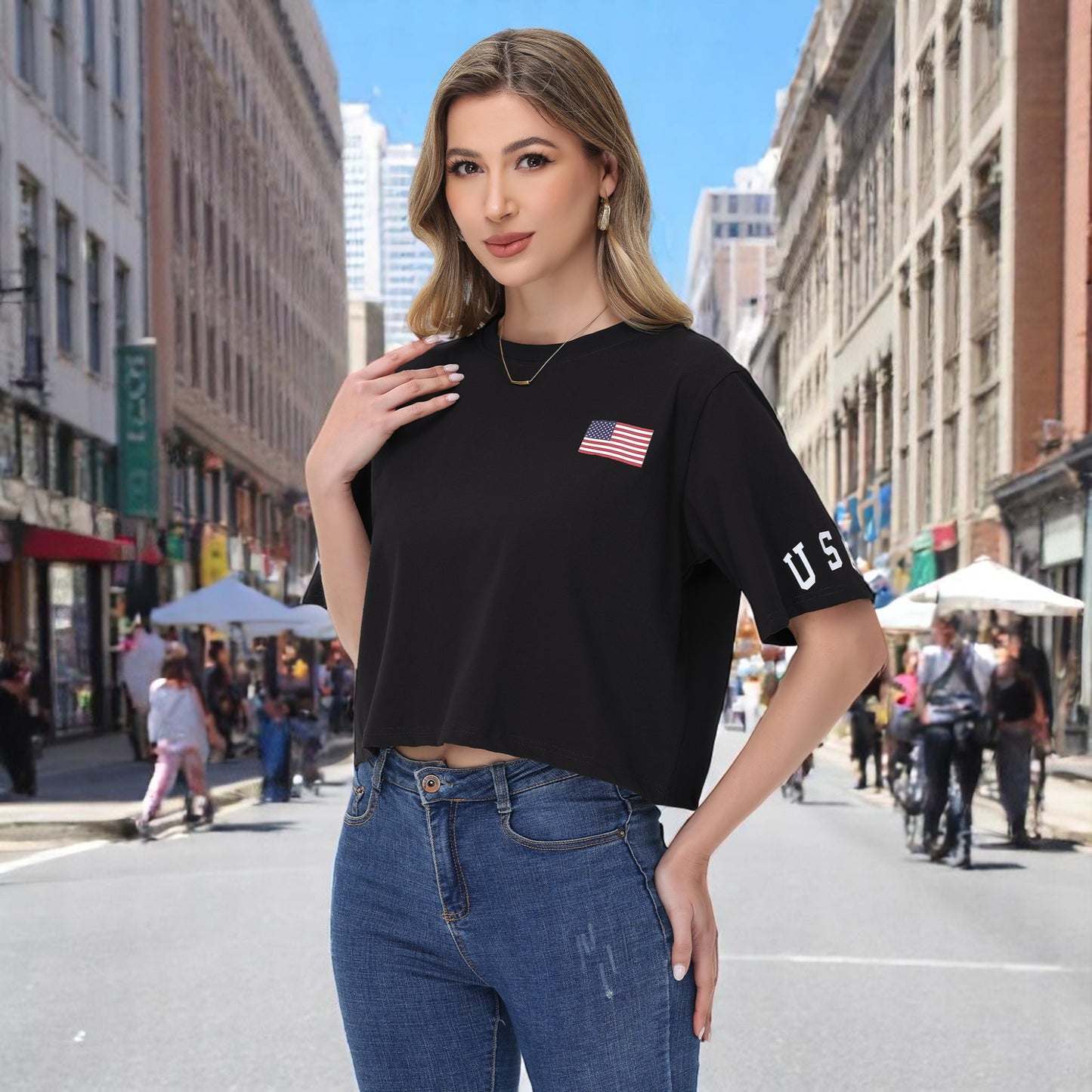 Anna-Kaci Women's American Flag Crop Top July 4th Summer USA Patriotic T-Shirt