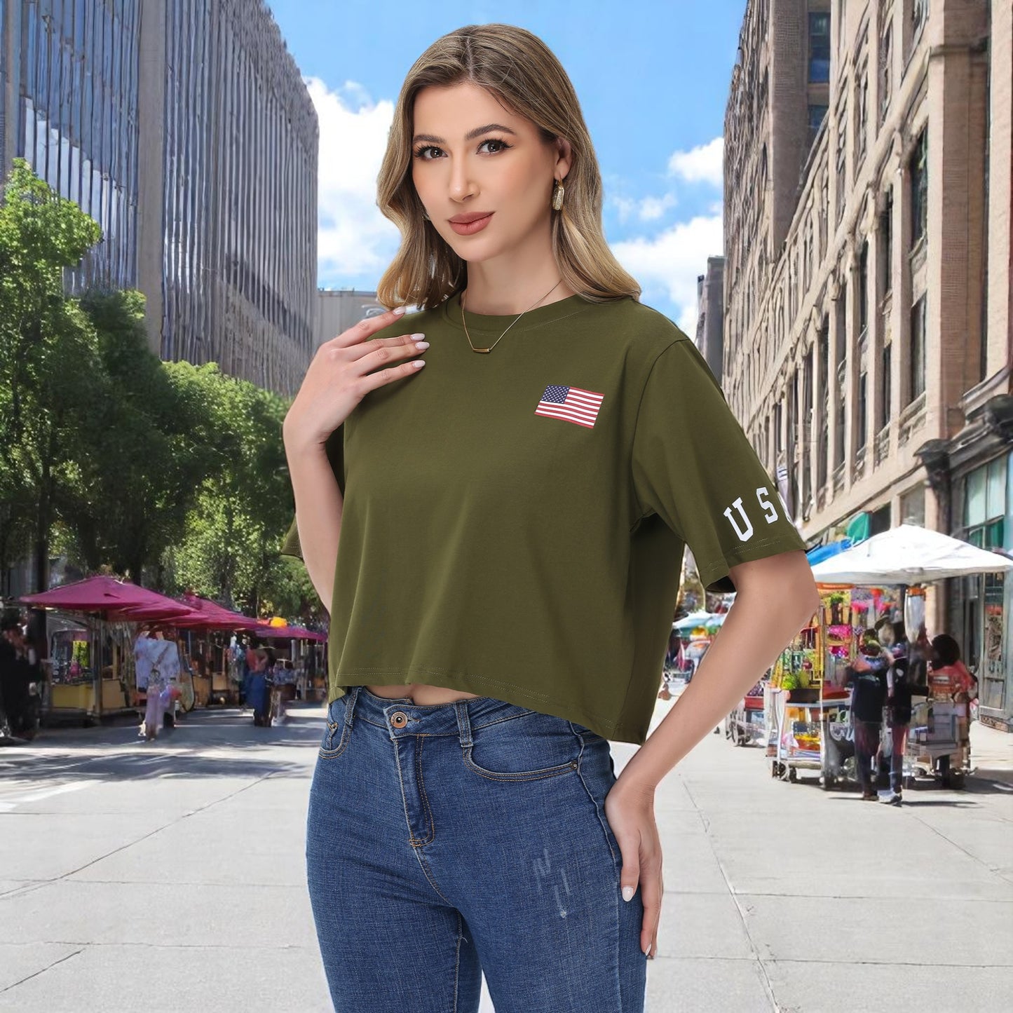 Anna-Kaci Women's American Flag Crop Top July 4th Summer USA Patriotic T-Shirt