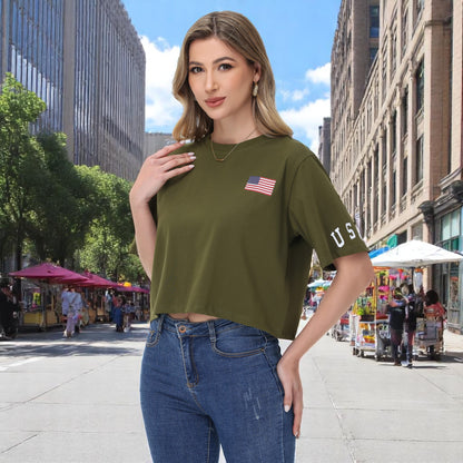 Anna-Kaci Women's American Flag Crop Top July 4th Summer USA Patriotic T-Shirt