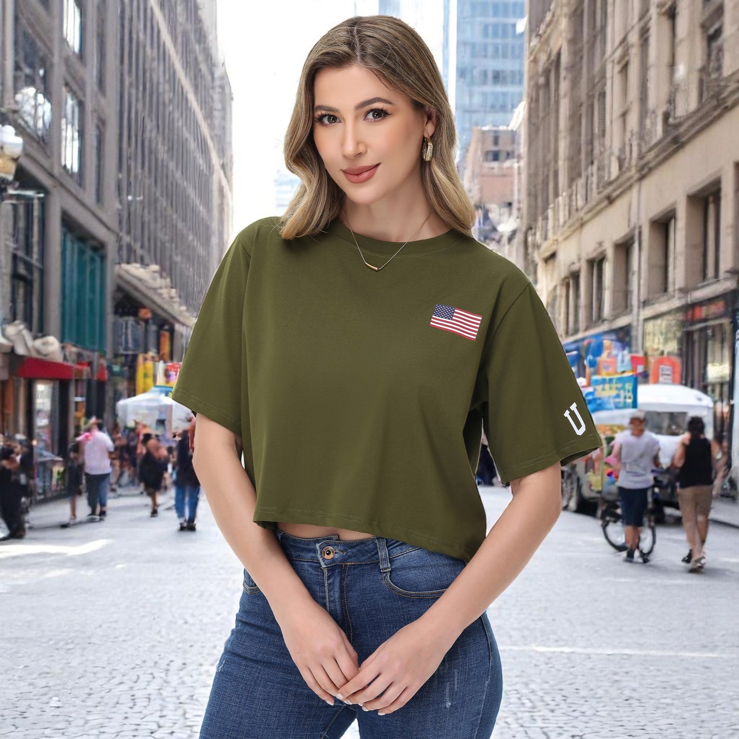 Anna-Kaci Women's American Flag Crop Top July 4th Summer USA Patriotic T-Shirt