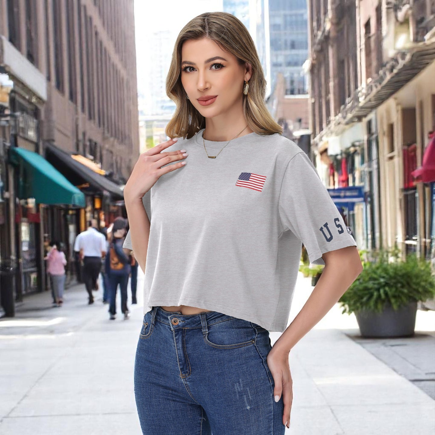 Anna-Kaci Women's American Flag Crop Top July 4th Summer USA Patriotic T-Shirt
