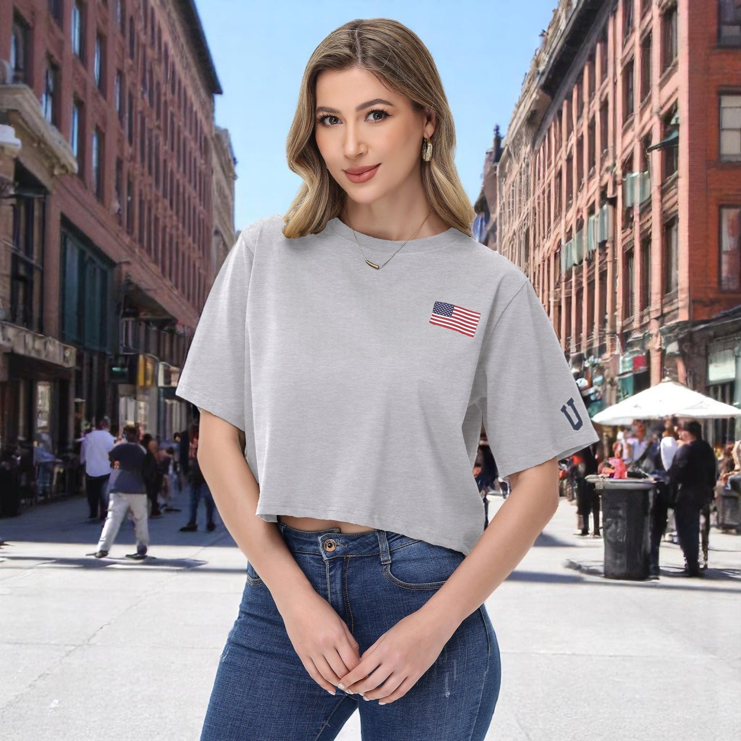 Anna-Kaci Women's American Flag Crop Top July 4th Summer USA Patriotic T-Shirt