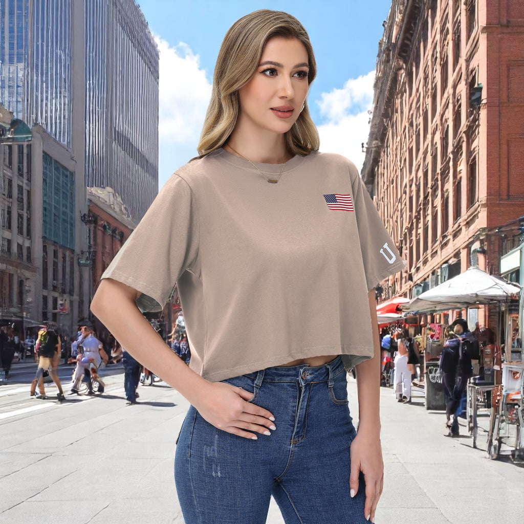 Anna-Kaci Women's American Flag Crop Top July 4th Summer USA Patriotic T-Shirt