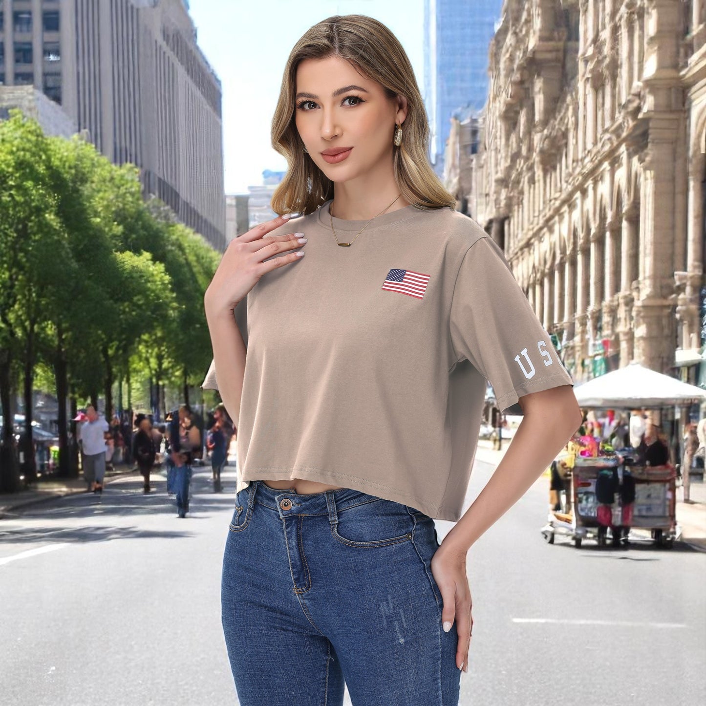 Anna-Kaci Women's American Flag Crop Top July 4th Summer USA Patriotic T-Shirt