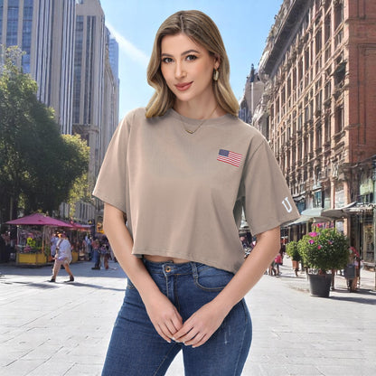 Anna-Kaci Women's American Flag Crop Top July 4th Summer USA Patriotic T-Shirt