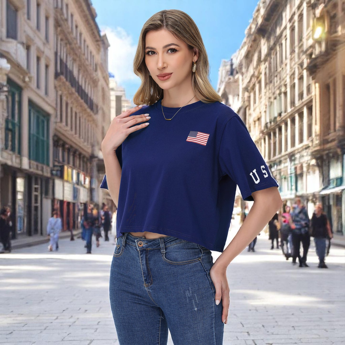 Anna-Kaci Women's American Flag Crop Top July 4th Summer USA Patriotic T-Shirt