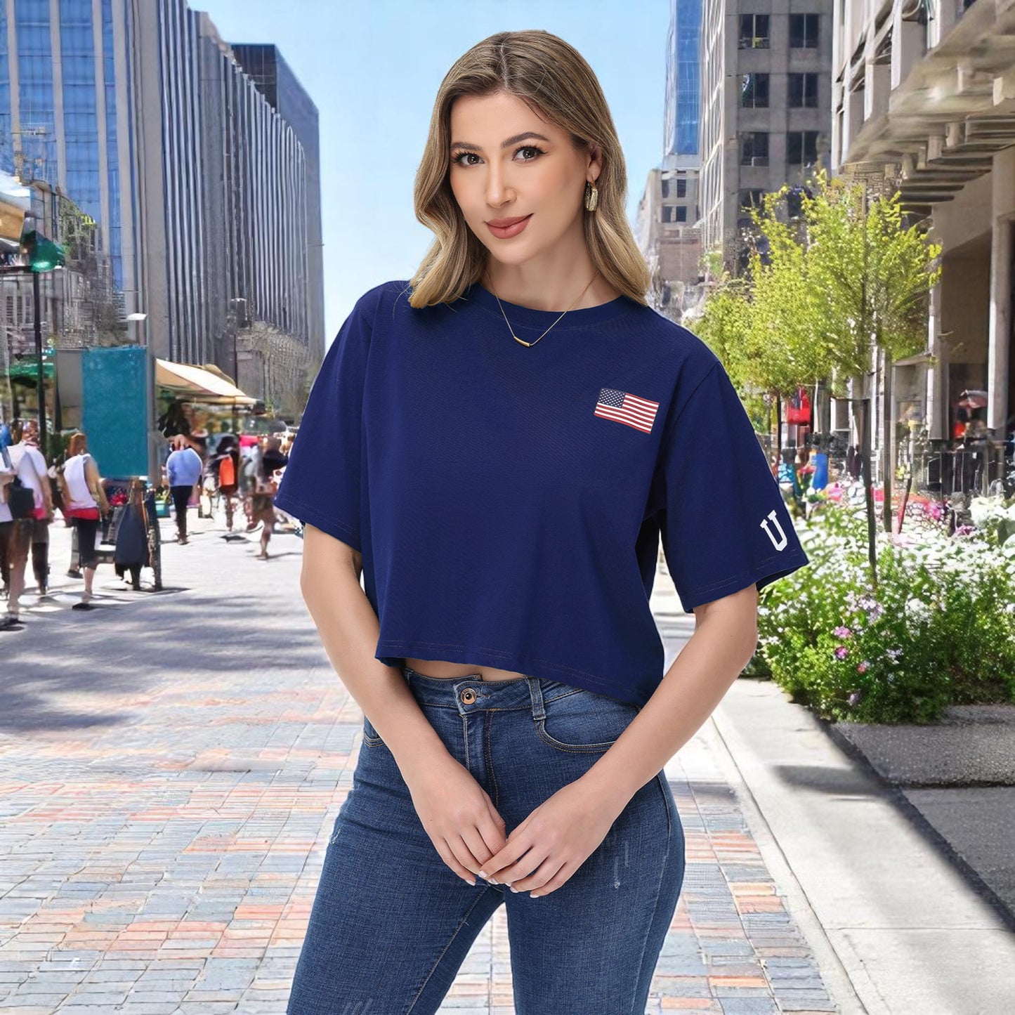 Anna-Kaci Women's American Flag Crop Top July 4th Summer USA Patriotic T-Shirt