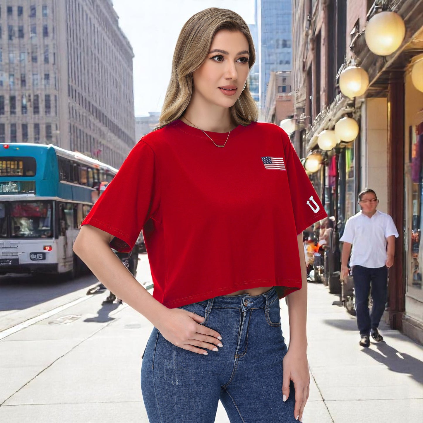 Anna-Kaci Women's American Flag Crop Top July 4th Summer USA Patriotic T-Shirt