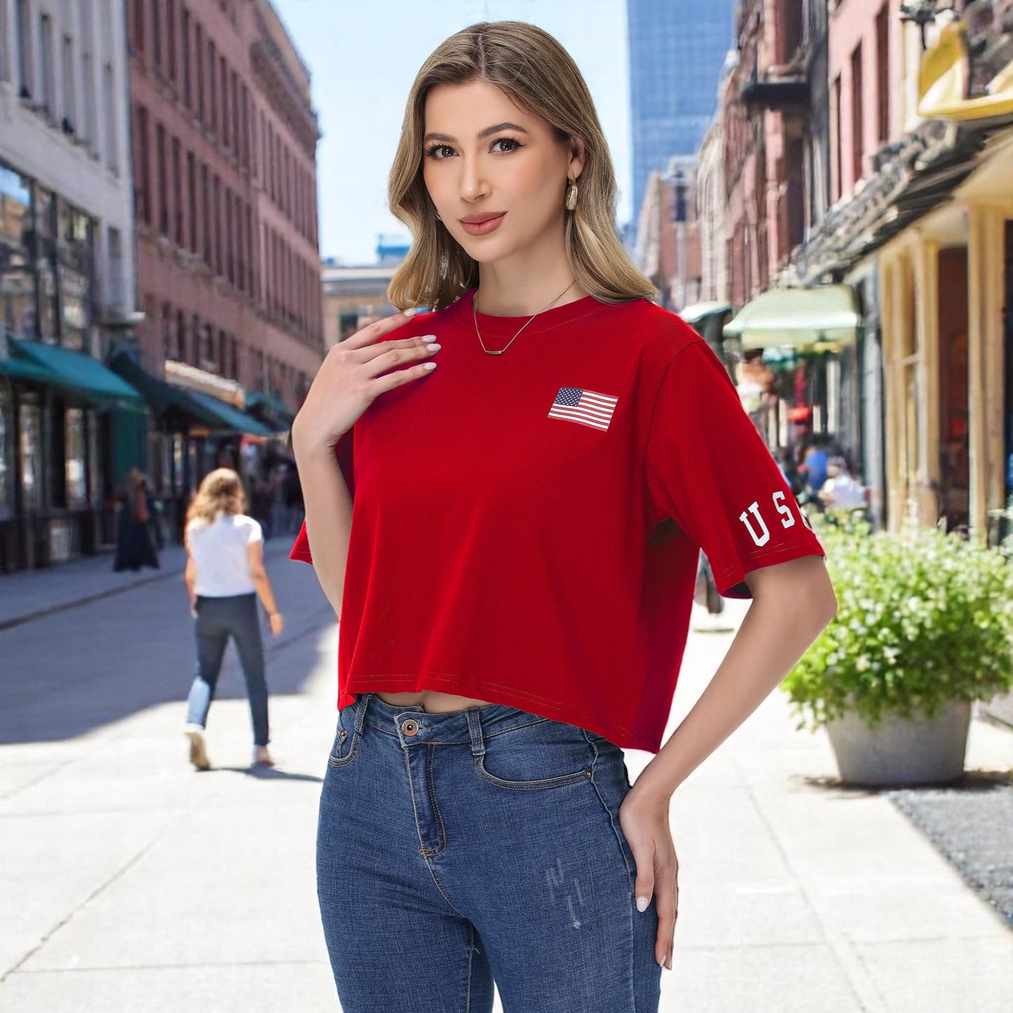 Anna-Kaci Women's American Flag Crop Top July 4th Summer USA Patriotic T-Shirt
