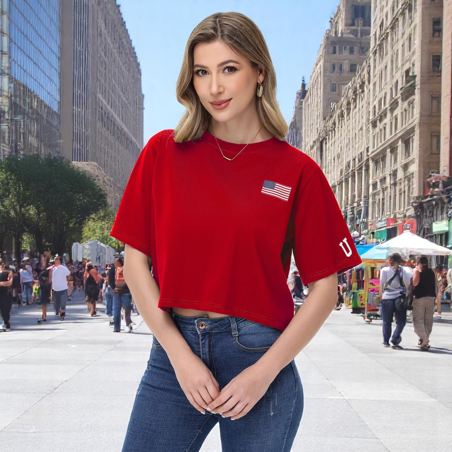 Anna-Kaci Women's American Flag Crop Top July 4th Summer USA Patriotic T-Shirt