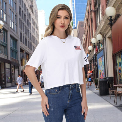 Anna-Kaci Women's American Flag Crop Top July 4th Summer USA Patriotic T-Shirt