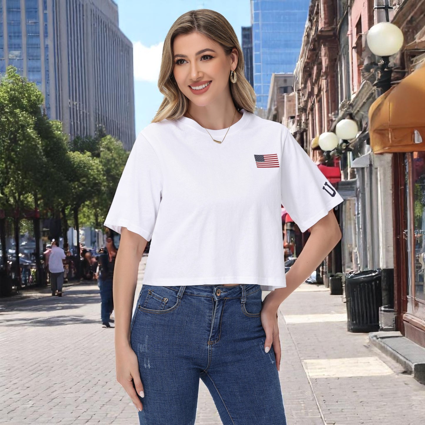 Anna-Kaci Women's American Flag Crop Top July 4th Summer USA Patriotic T-Shirt