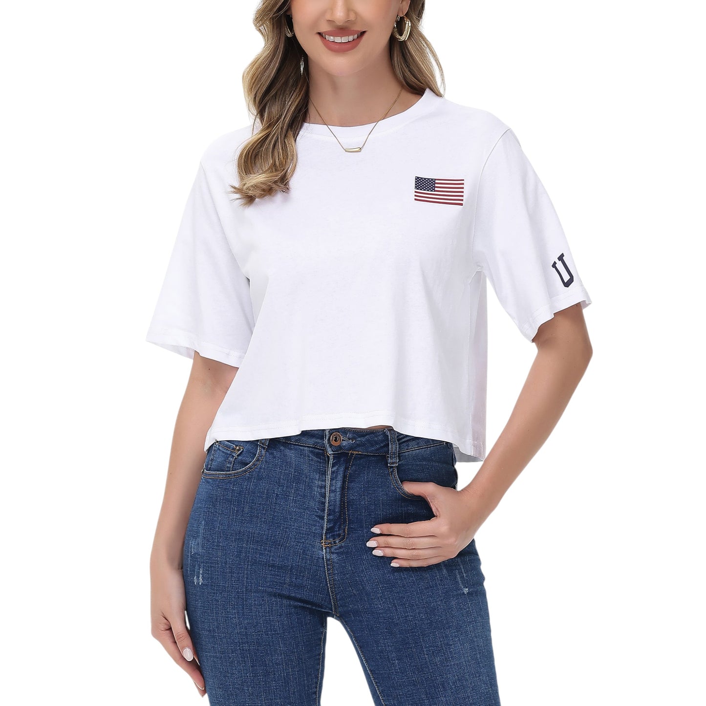Anna-Kaci Women's American Flag Crop Top July 4th Summer USA Patriotic T-Shirt