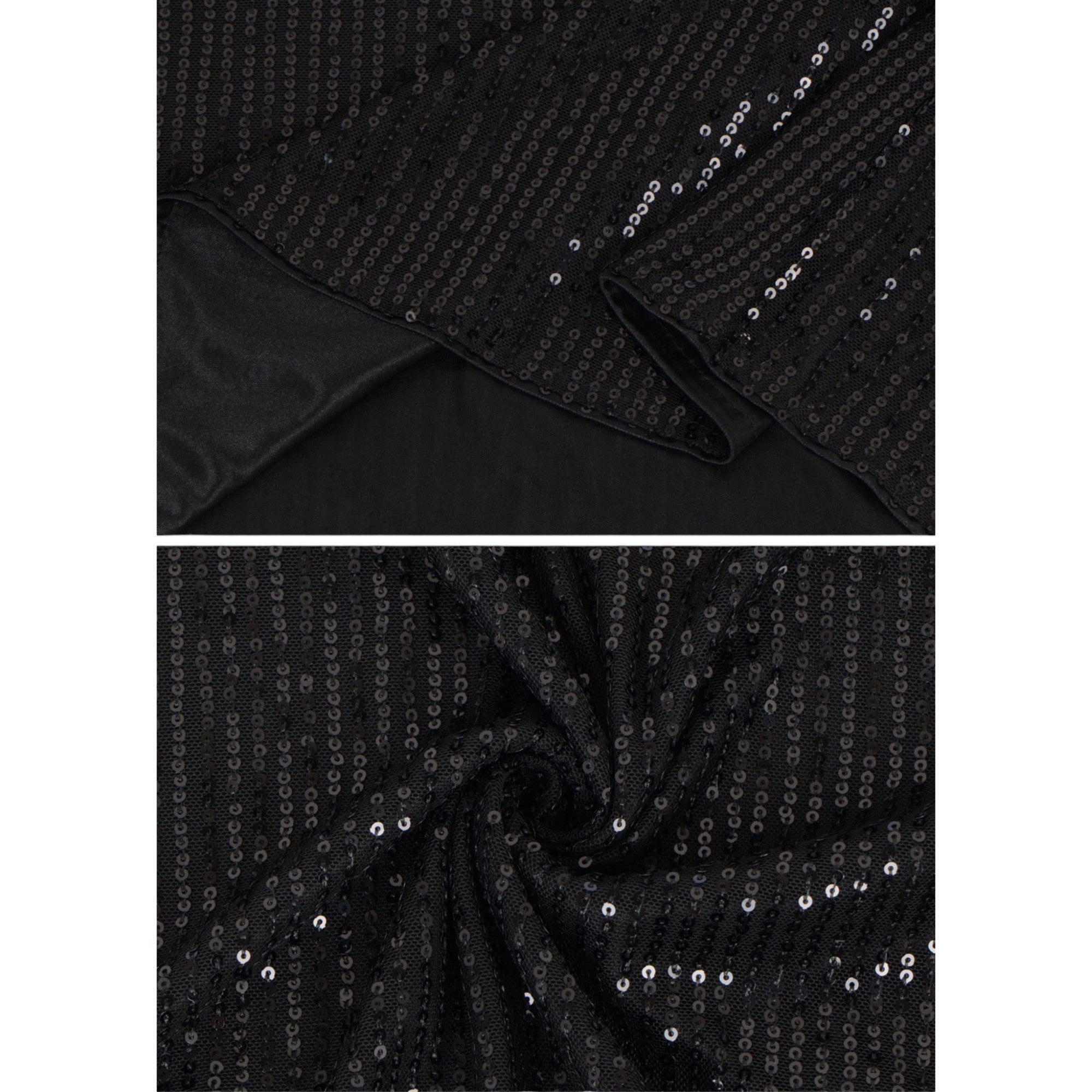 Anna-Kaci Women's Sheer Mesh Long Sleeve Top with Sequin Front Panel and Crew Neckline