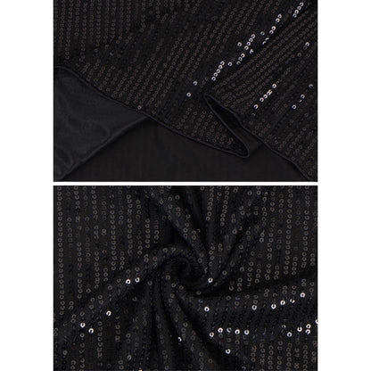 Anna-Kaci Women's Sheer Mesh Long Sleeve Top with Sequin Front Panel and Crew Neckline