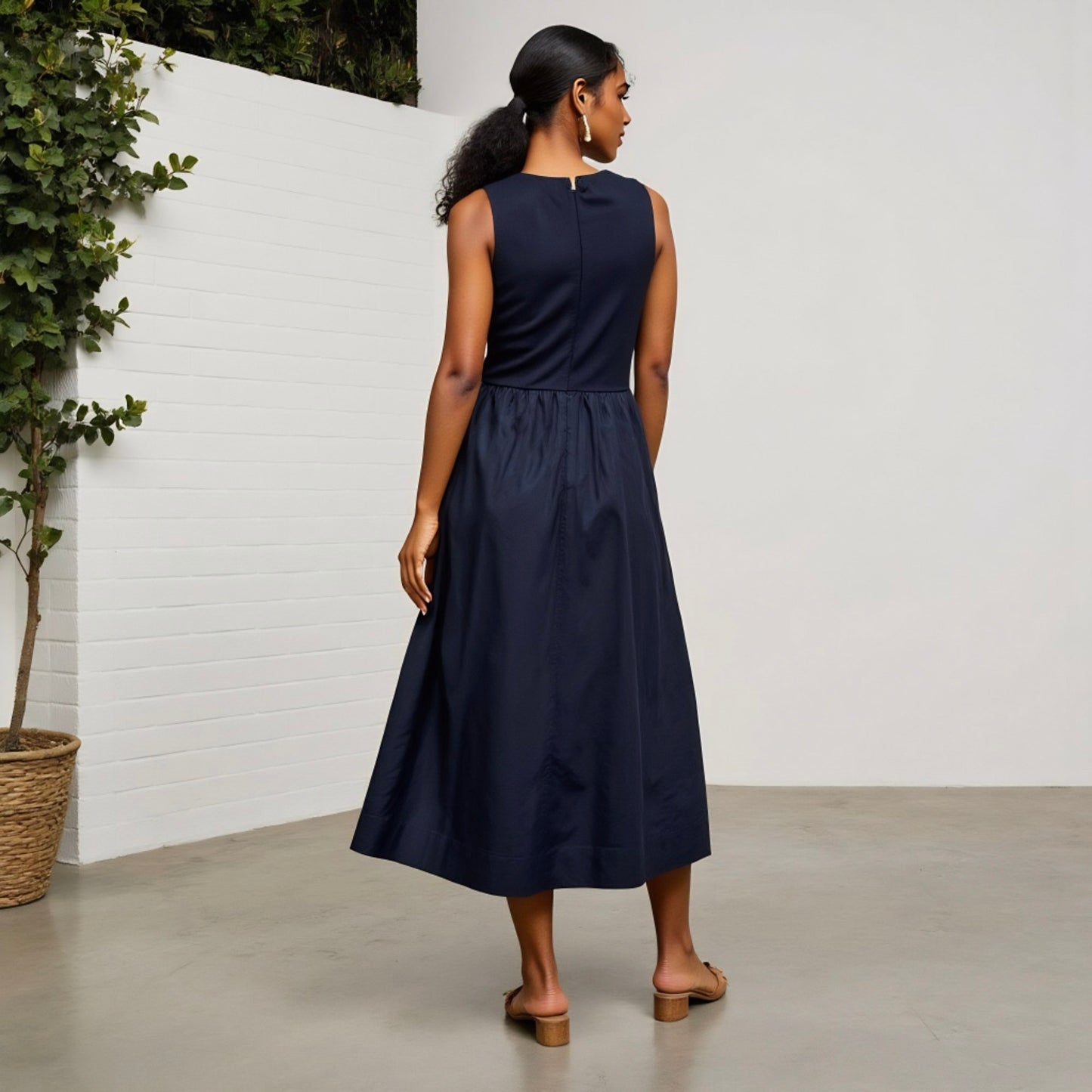 Anna-Kaci Women's Sleeveless Crew Neck Fit and Flare Midi Dress with Gathered Waist and Pockets
