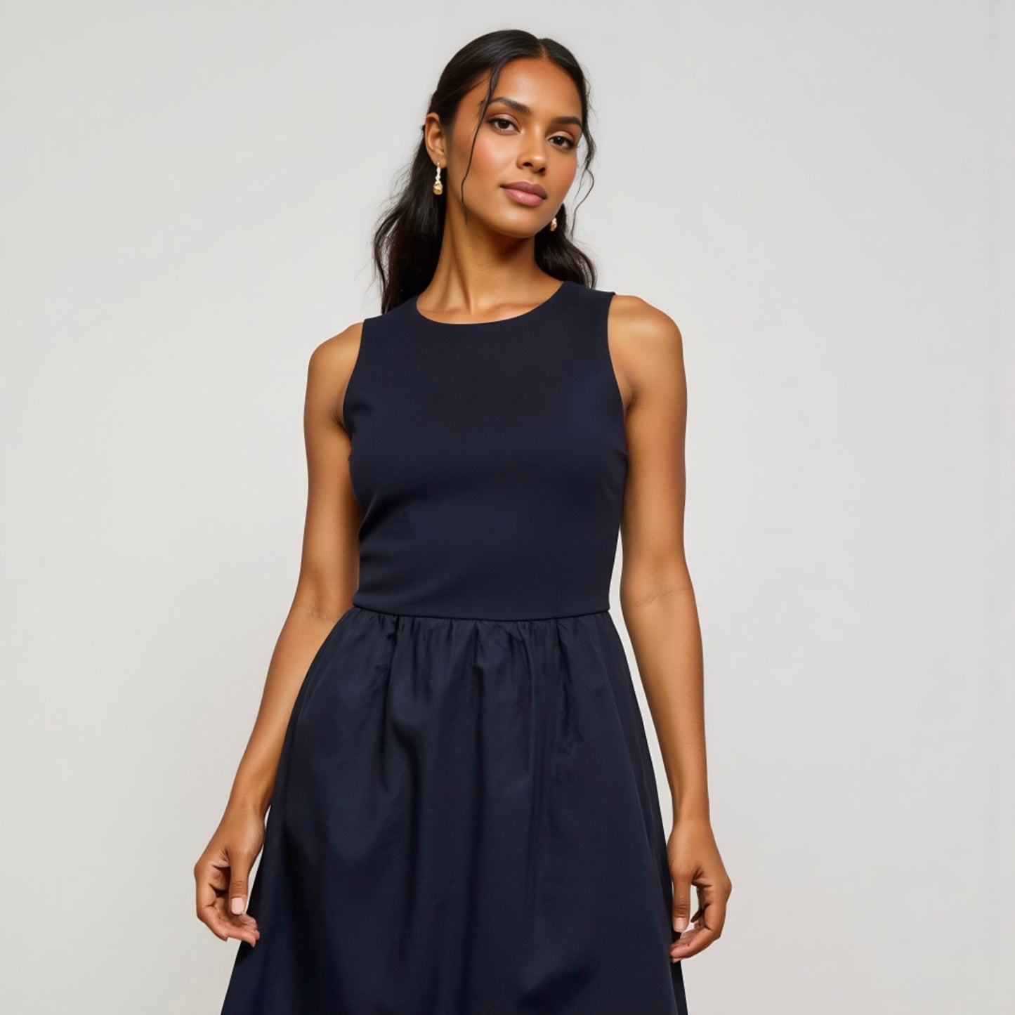Anna-Kaci Women's Sleeveless Crew Neck Fit and Flare Midi Dress with Gathered Waist and Pockets