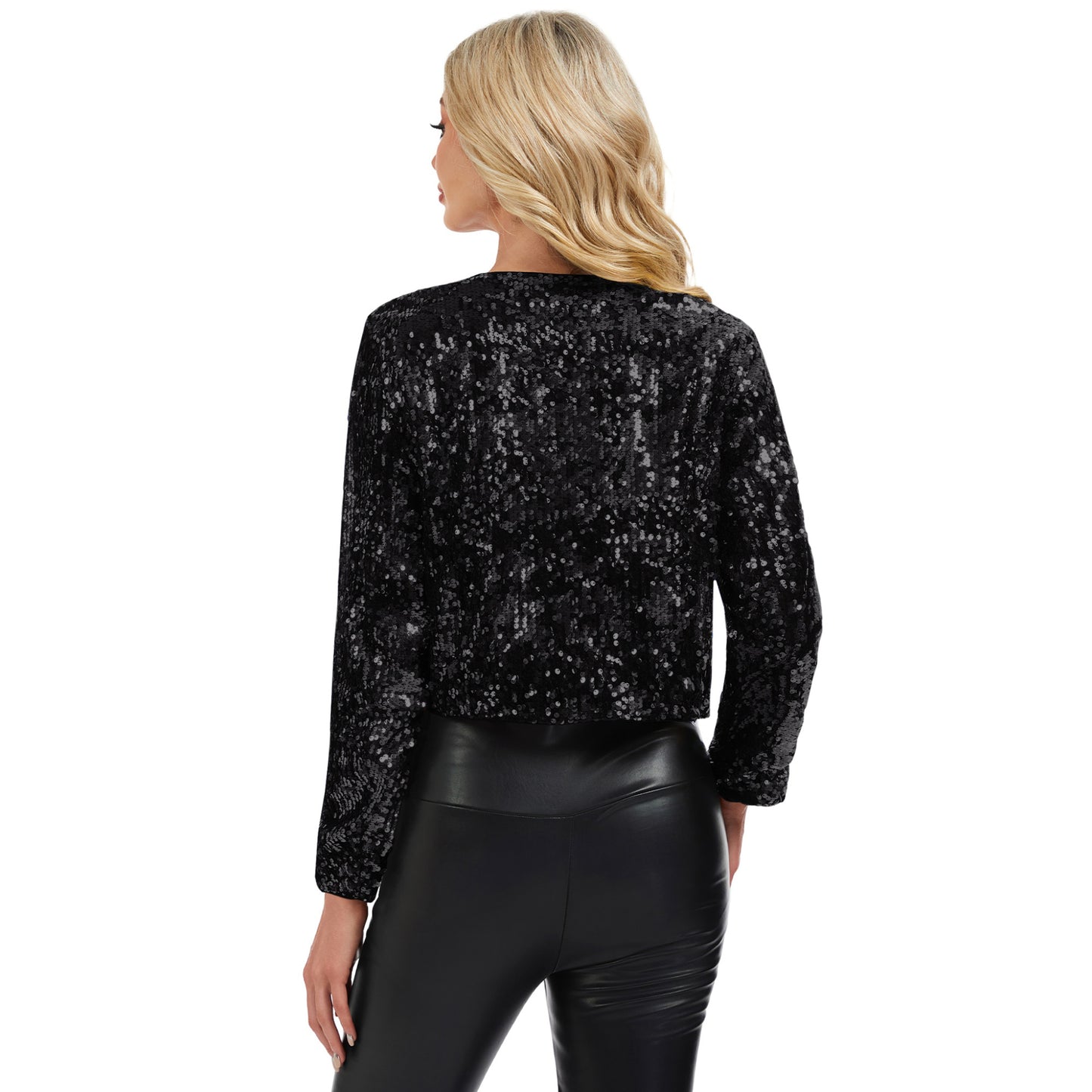 Anna-Kaci Women's Sequin Open Front Cardigan with Long Sleeves and Cropped Fit