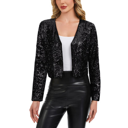 Anna-Kaci Women's Sequin Open Front Cardigan with Long Sleeves and Cropped Fit