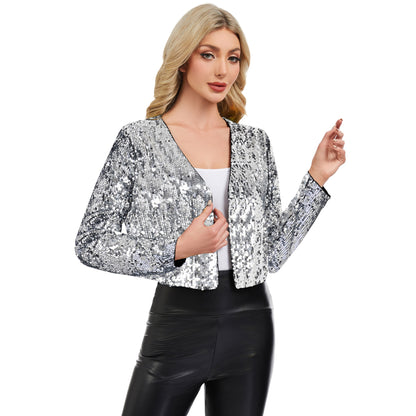 Anna-Kaci Women's Sequin Open Front Cardigan with Long Sleeves and Cropped Fit