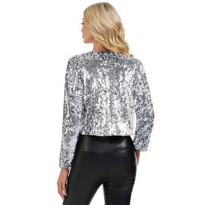 Anna-Kaci Women's Sequin Open Front Cardigan with Long Sleeves and Cropped Fit