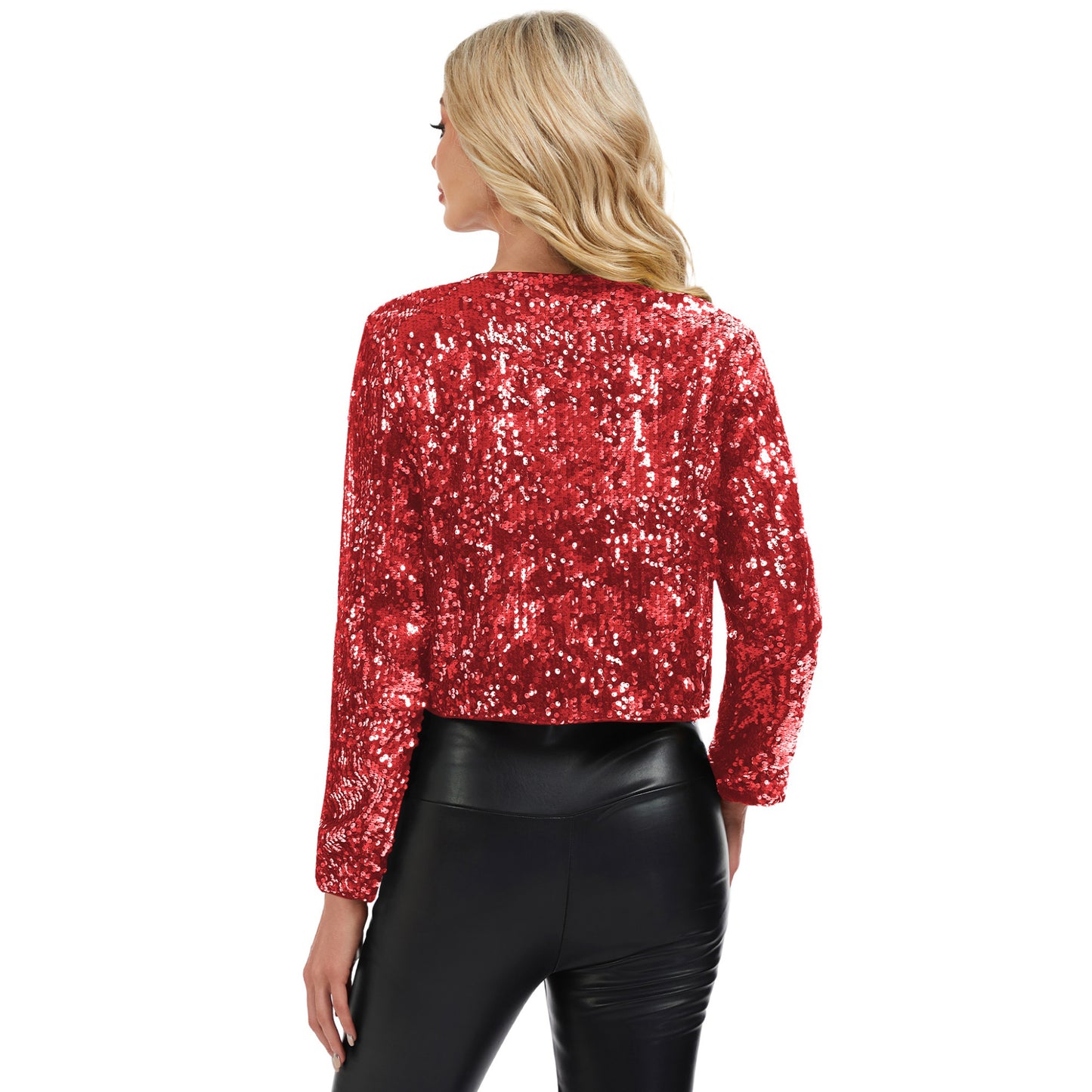 Anna-Kaci Women's Sequin Open Front Cardigan with Long Sleeves and Cropped Fit